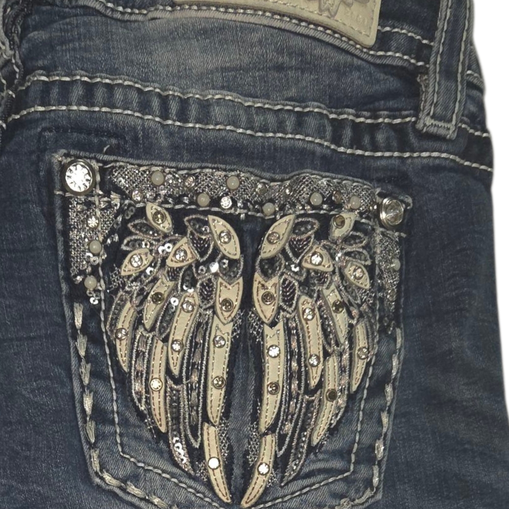 Miss Me Dark Blue Jeans with Silver Embellishments